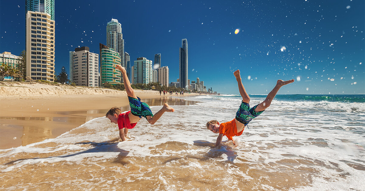 Kids playing at beach at Gold Coast